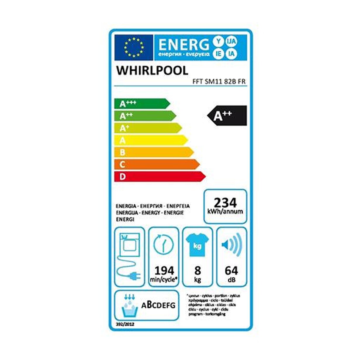 Sèche-linge pompe à chaleur Whirlpool FFTSM1182BFR