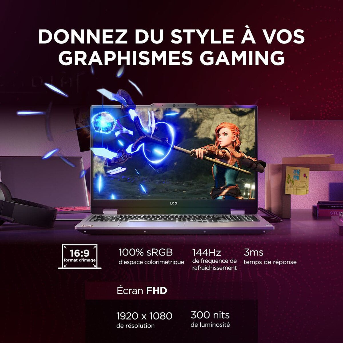 PC portable Lenovo gaming LOQ 15AHP10 15.6" FHD 144 GHz AMD Ryzen™ 7 24 Go RAM 1 To SSD Nvidia GeForce RTX™ 5060 Gris