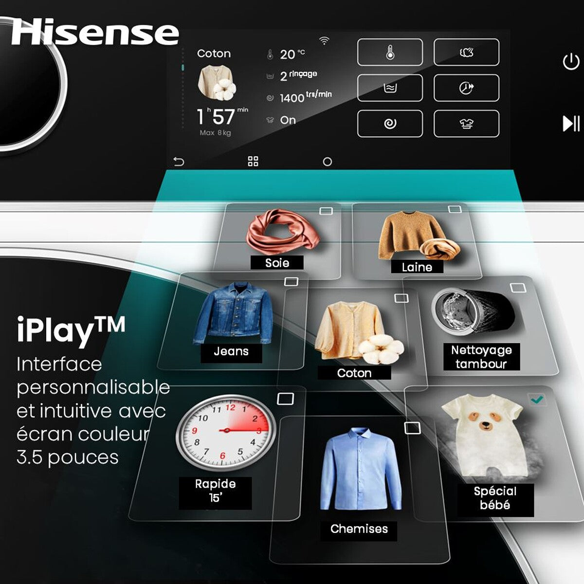 Lave-linge hublot Hisense WF5I9043BBFS Noir