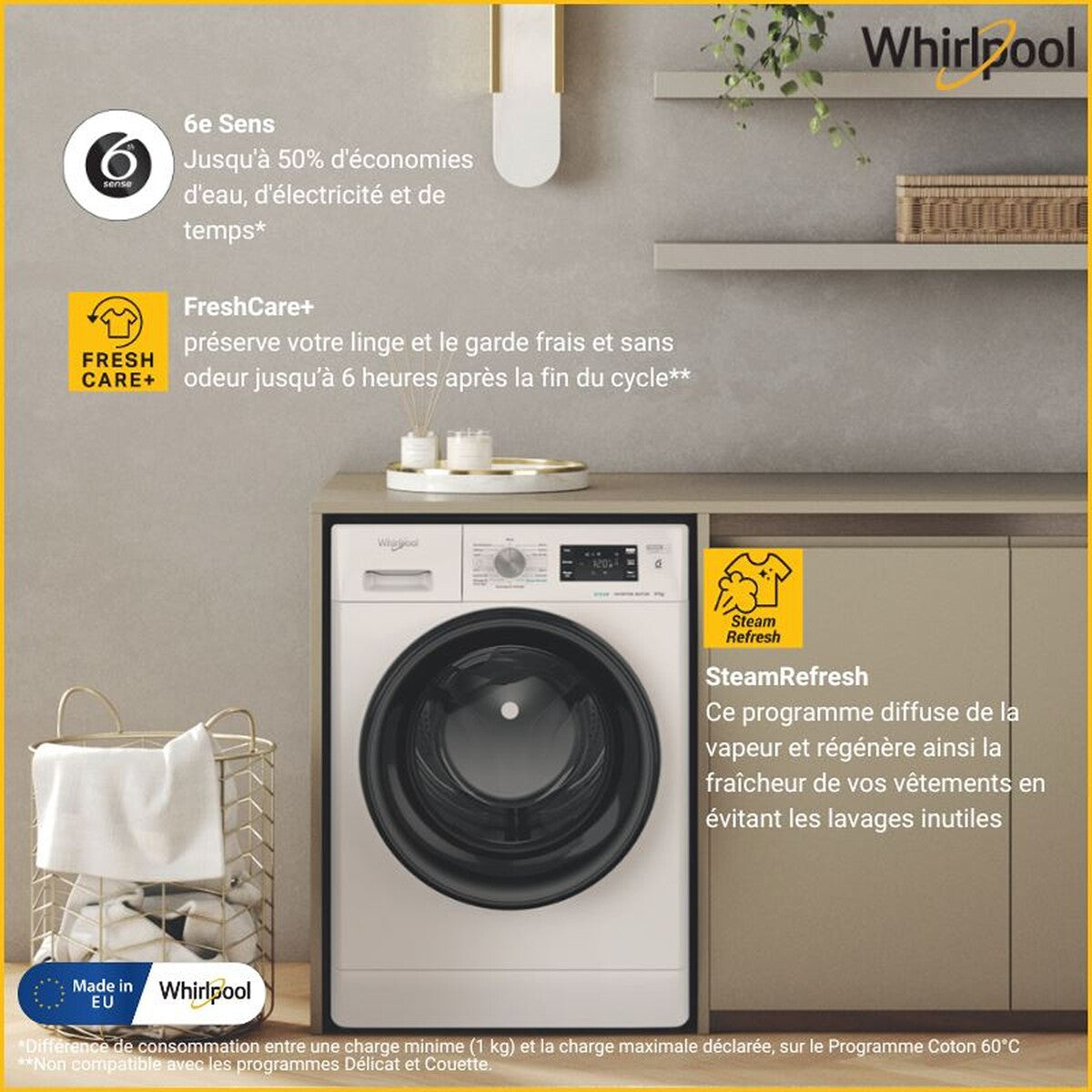 Lave-linge hublot Whirlpool FFBB9489BVFR Blanc