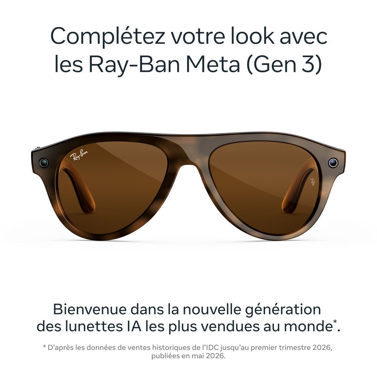 Lunettes connectées IA Meta Ray-Ban (Gen 3) Aviator Havana Verres marron