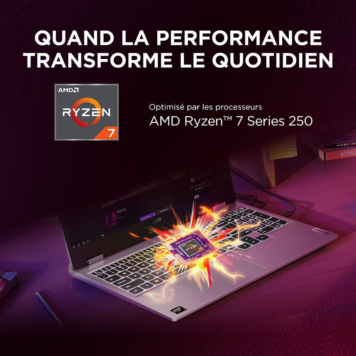 PC portable Lenovo gaming LOQ 15AHP10 15.6" FHD 144 GHz AMD Ryzen™ 7 24 Go RAM 1 To SSD Nvidia GeForce RTX™ 5060 Gris
