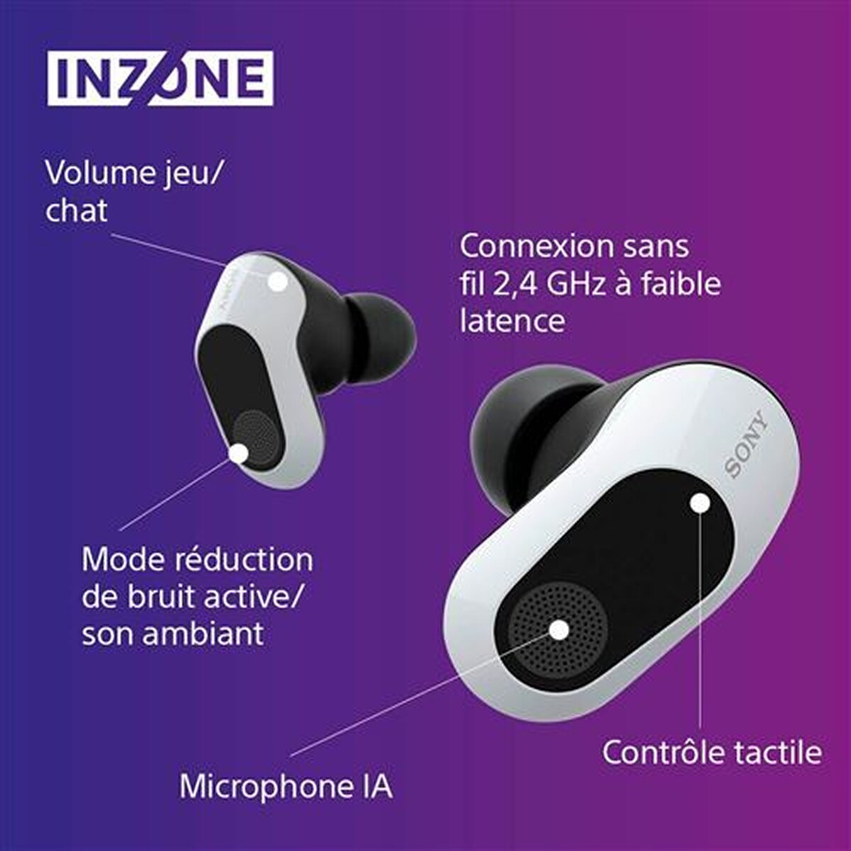 Casque pour console Sony Ecouteurs sans fil Gaming INZONE à réduction de bruit -blanc