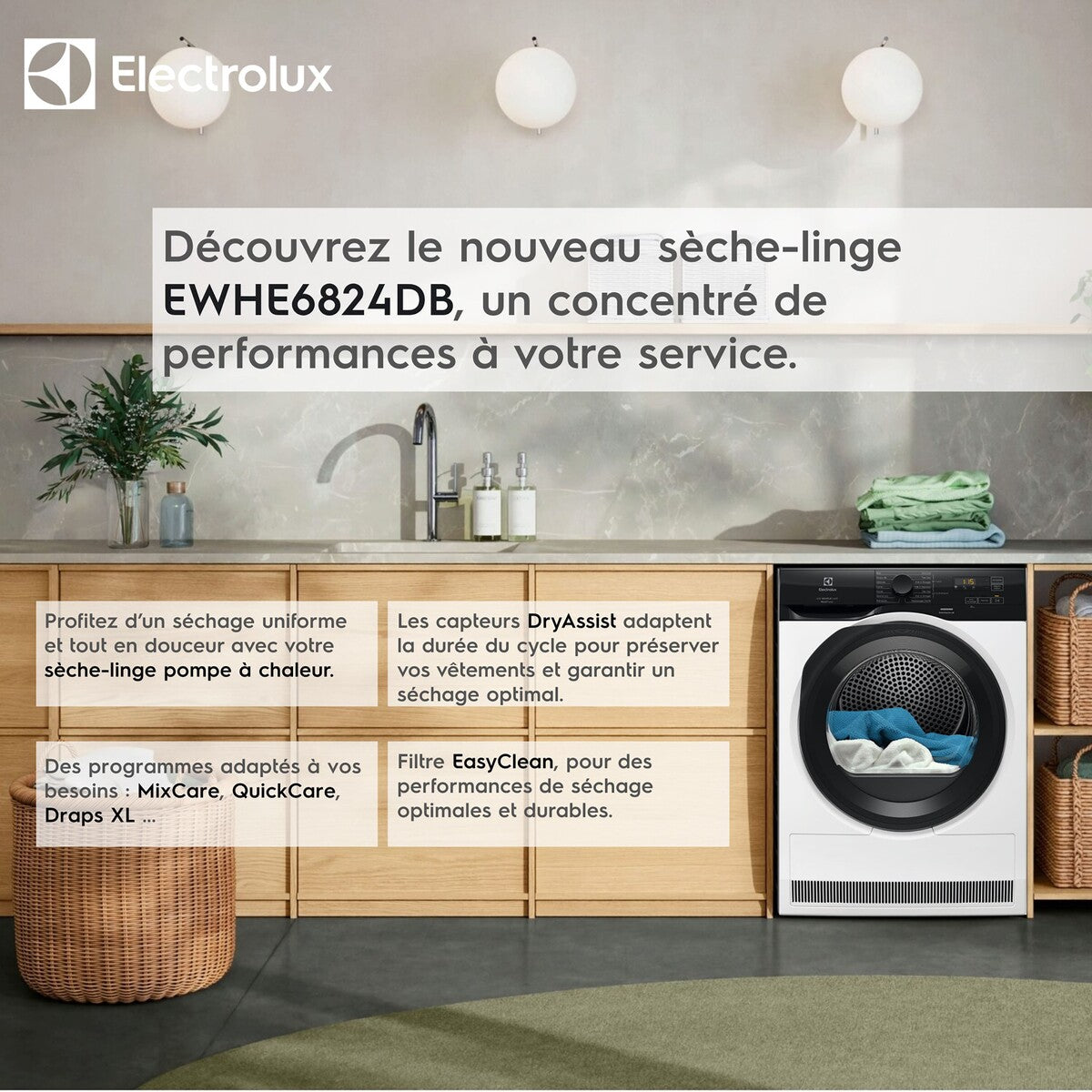Sèche-linge pompe à chaleur Electrolux EWHE6824DB