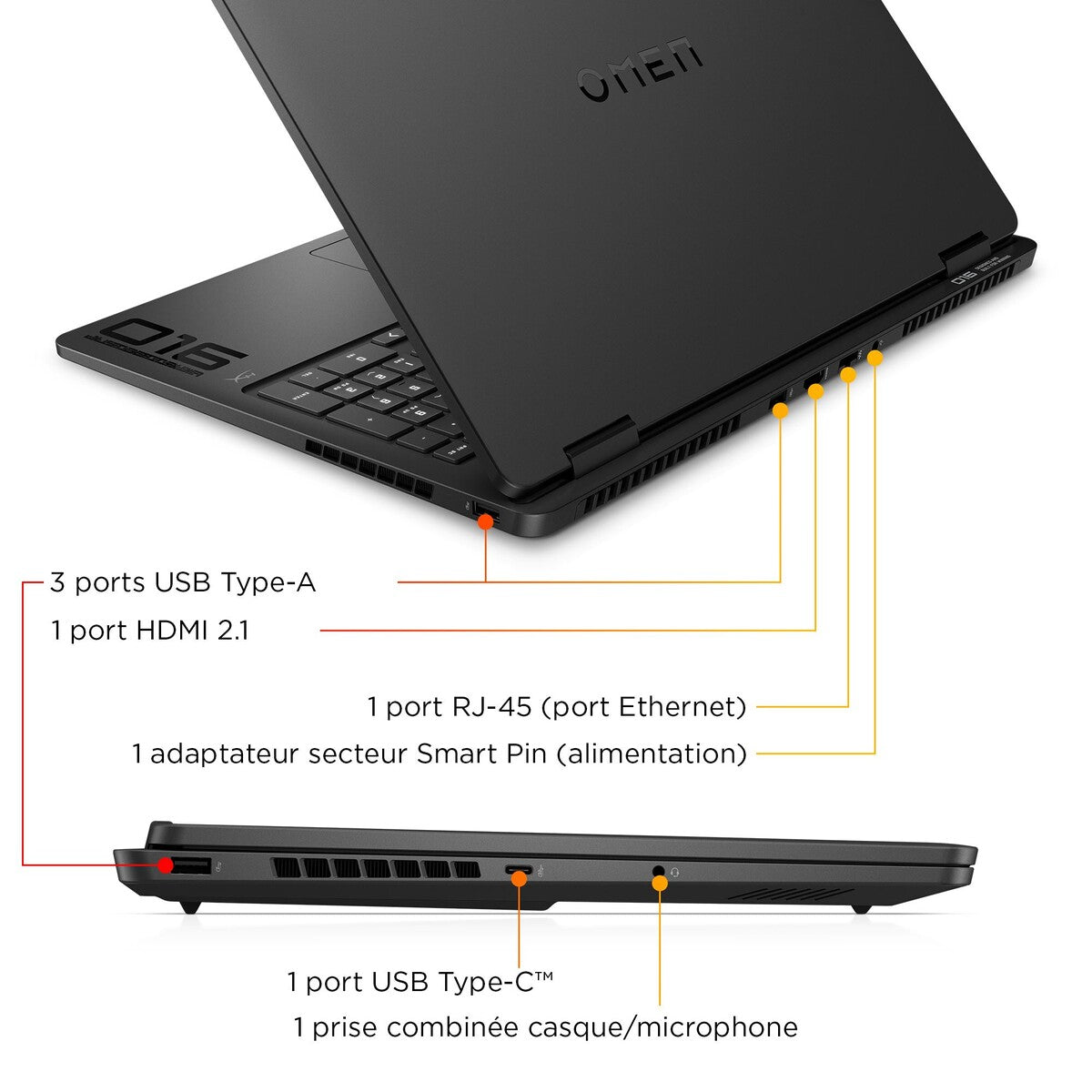 PC portable Hp gaming Omen Slim 16-an0022nf 16" 60-240 Hz Intel® Core™ Ultra 7 32 Go RAM 1 To SSD Nvidia GeForce RTX™ 5070 Noir céleste et chromé