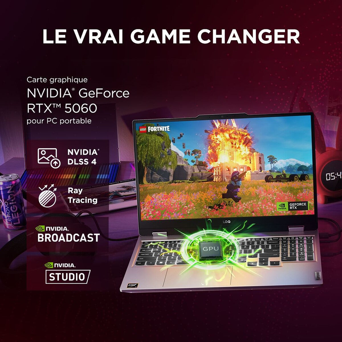 PC portable Lenovo gaming LOQ 15AHP10 15.6" FHD 144 GHz AMD Ryzen™ 7 24 Go RAM 1 To SSD Nvidia GeForce RTX™ 5060 Gris