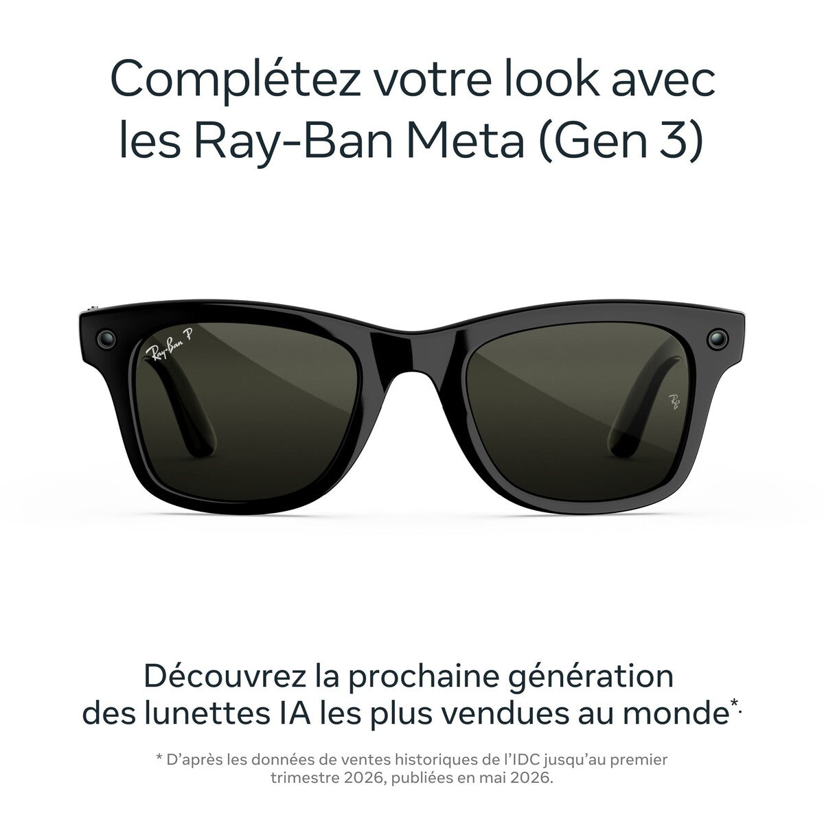 Lunettes connectées IA Meta Ray-Ban (Gen 3) Wayfarer Grande Noir brillant Verres polarisés verts