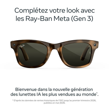Lunettes connectées IA Meta Ray-Ban (Gen 3) Wayfarer Havana Verres verts